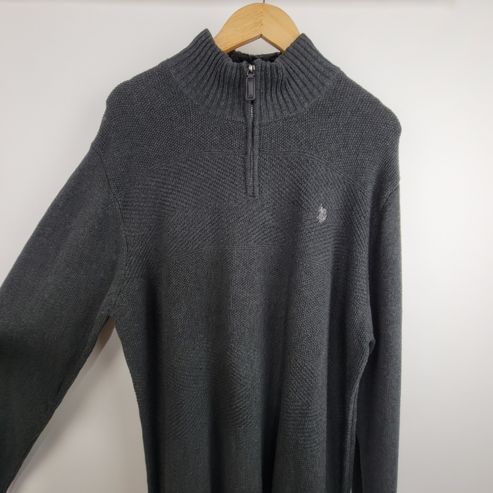 NWT US Polo Assn Pullover Quarter Zip High Neck Textured Sweater Faux Sherpa* - Picture 3 of 14